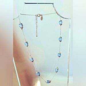 Premier vintage Blue cubic crystal Necklace Silver Toned 16”+3” Marked